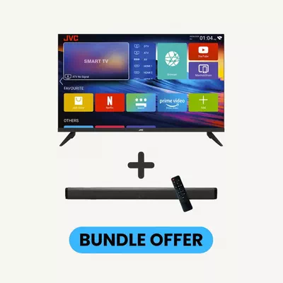 JVC 40 Inch Edgeless Full HD LED Android Smart TV with Dolby Audio, 60Hz, Paired with 2.0 Channel 30W Soundbar, Bluetooth, USB, FM Radio LT-40N550+SOUNDBAR Black-0