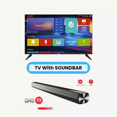 JVC 40 Inch Edgeless Full HD LED Android Smart TV with Dolby Audio, 60Hz, Paired with 2.0 Channel 30W Soundbar, Bluetooth, USB, FM Radio LT-40N550+SOUNDBAR Black-2