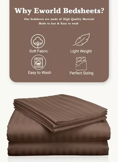 Eworld 3 Piece Luxury Dark Brown Striped Bed Sheet Set with 1 Flat Sheet and 2 Pillowcases for Hotel and Home Crafted from-4