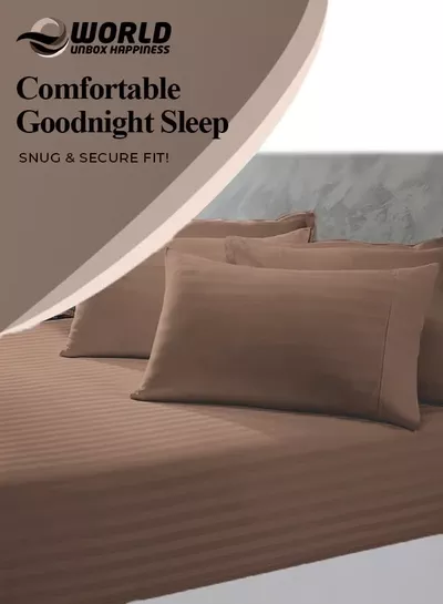Eworld 3 Piece Luxury Dark Brown Striped Bed Sheet Set with 1 Flat Sheet and 2 Pillowcases for Hotel and Home Crafted from-2