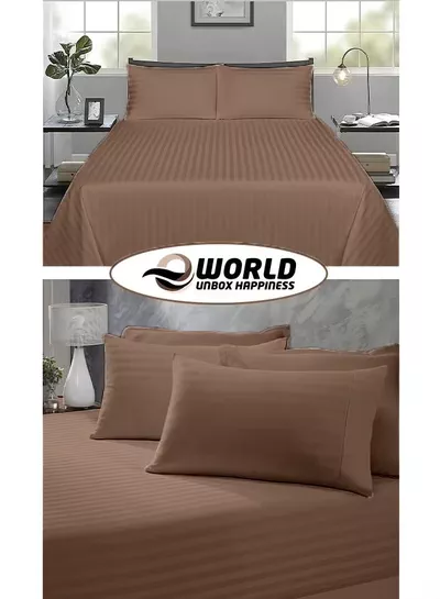 Eworld 3 Piece Luxury Dark Brown Striped Bed Sheet Set with 1 Flat Sheet and 2 Pillowcases for Hotel and Home Crafted from-3