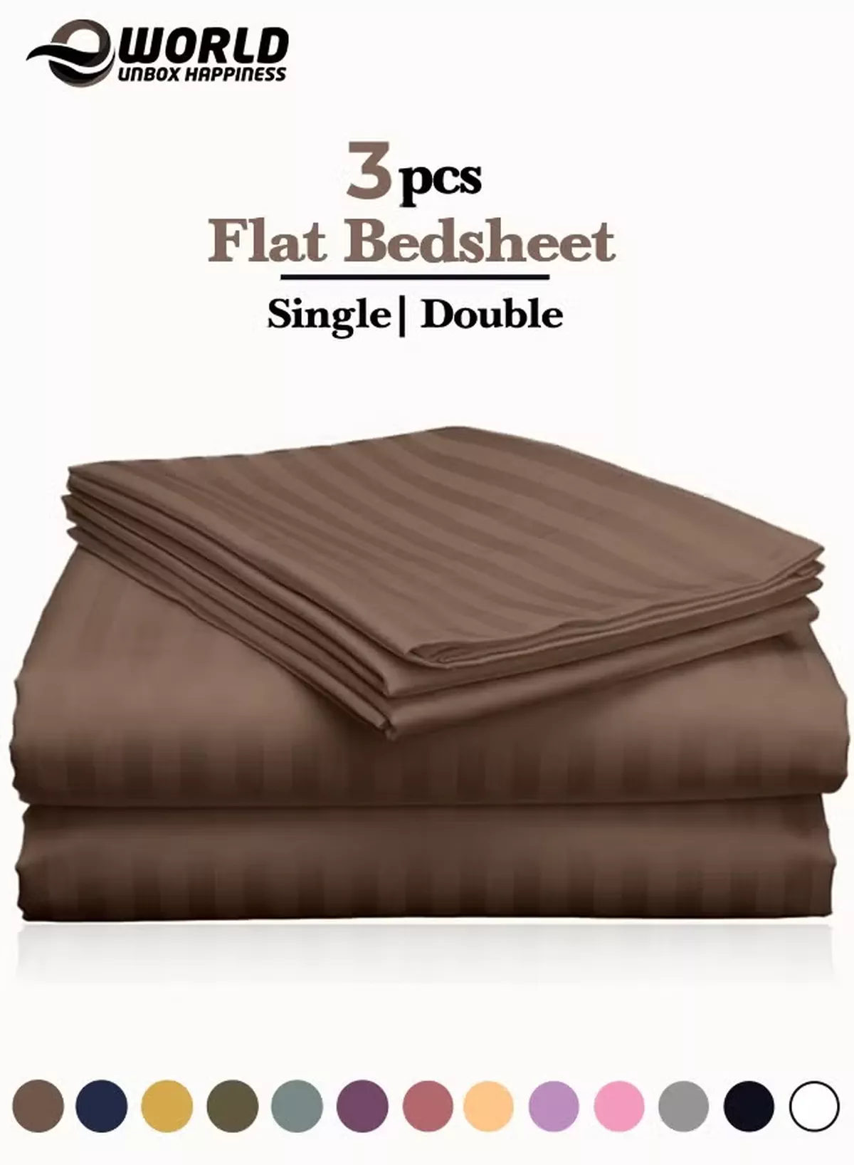 Eworld 3 Piece Luxury Dark Brown Striped Bed Sheet Set with 1 Flat Sheet and 2 Pillowcases for Hotel and Home Crafted from