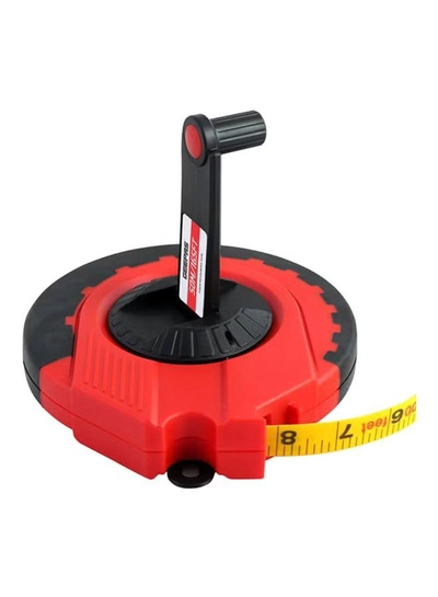 GEEPAS 50M Fibreglass Long Measuring Tape, ABS case- Made of Strong and Long-lasting Fiberglass Material, Tough Outer Case and Metal Ring at End Red/Black/Yellow 11x6x7inch-1