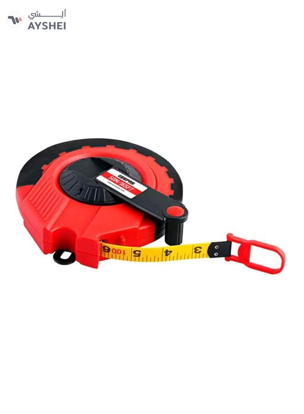 GEEPAS 50M Fibreglass Long Measuring Tape, ABS case- Made of Strong and Long-lasting Fiberglass Material, Tough Outer Case and Metal Ring at End Red/Black/Yellow 11x6x7inch