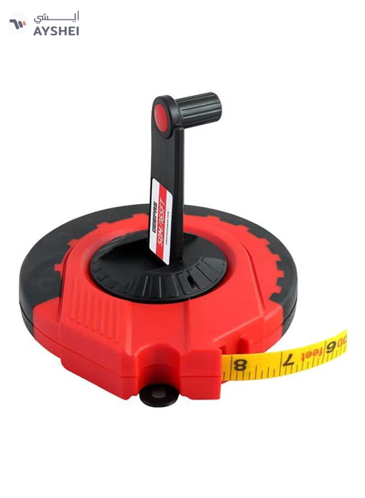 GEEPAS 50M Fibreglass Long Measuring Tape, ABS case- Made of Strong and Long-lasting Fiberglass Material, Tough Outer Case and Metal Ring at End Red/Black/Yellow 11x6x7inch-1-1