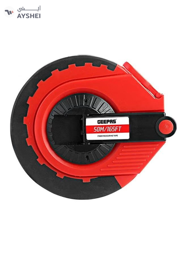 GEEPAS 50M Fibreglass Long Measuring Tape, ABS case- Made of Strong and Long-lasting Fiberglass Material, Tough Outer Case and Metal Ring at End Red/Black/Yellow 11x6x7inch