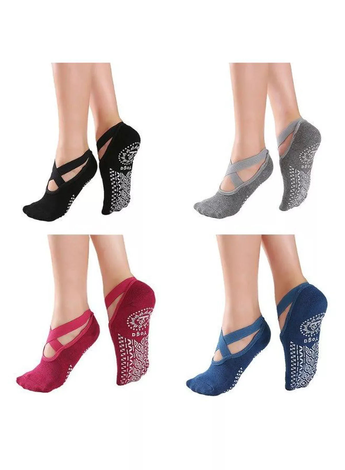 Women’s Anti-Slip Pilates Socks with Criss Cross Strap Design, Comfortable Yoga Grip Socks, Breathable Ballet Dance Ankle Socks for Barre Classes, Gym Exercise, Fitness Training, Home Workouts and Daily Indoor Wear