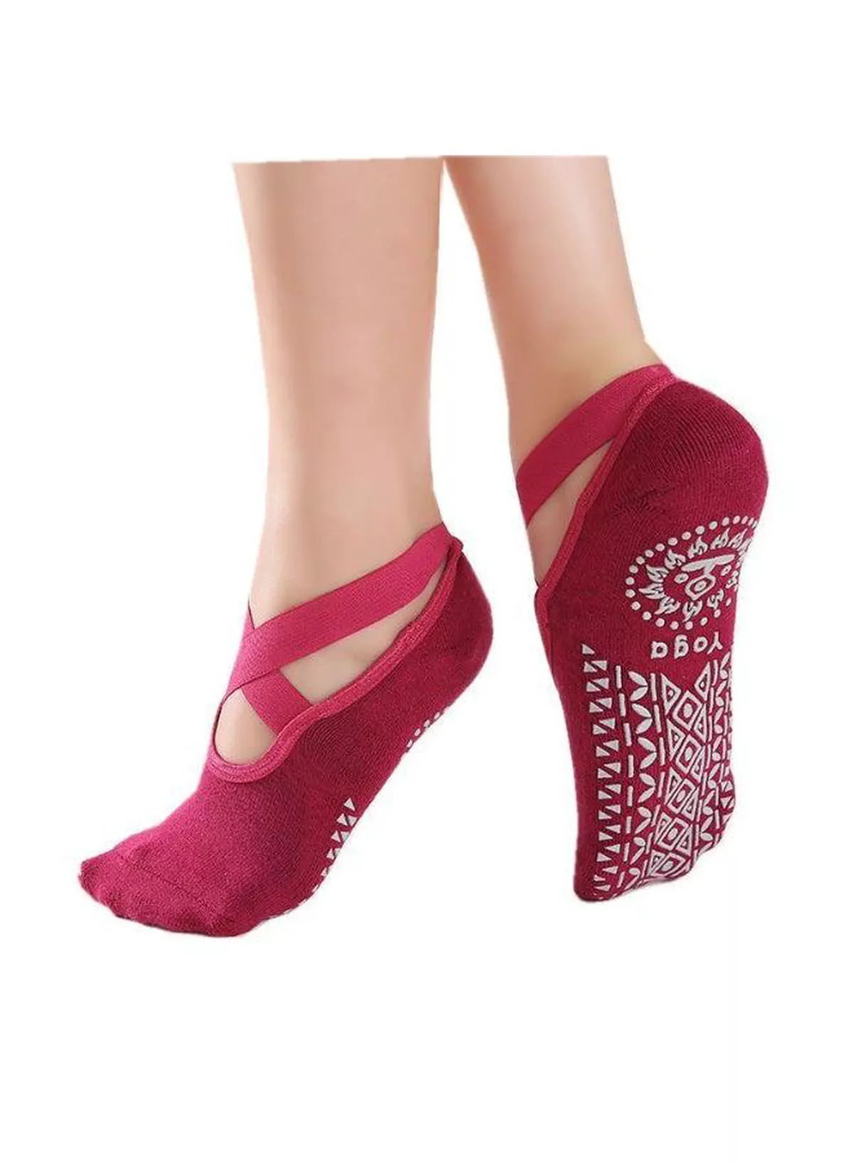 Women’s Anti-Slip Pilates Socks with Criss Cross Strap Design, Comfortable Yoga Grip Socks, Breathable Ballet Dance Ankle Socks for Barre Classes, Gym Exercise, Fitness Training, Home Workouts and Daily Indoor Wear-5-5