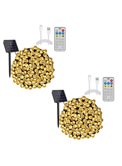Yuwell 2 Pack Solar Light String LED Decorative Light Solar Powered Fairy Lights 50 Meter 240 LED Multi Modes And Remote Control Light Solar Outdoor Light String Lights For Home And Outdoor Decoration Warm White Total (100 Meter 480 Led)-0