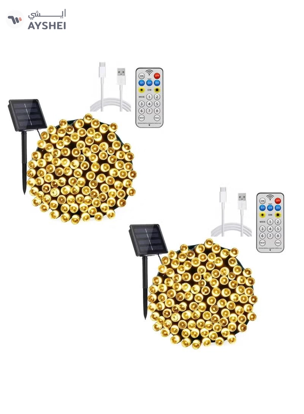 Yuwell 2 Pack Solar Light String LED Decorative Light Solar Powered Fairy Lights 50 Meter 240 LED Multi Modes And Remote Control Light Solar Outdoor Light String Lights For Home And Outdoor Decoration Warm White Total (100 Meter 480 Led)