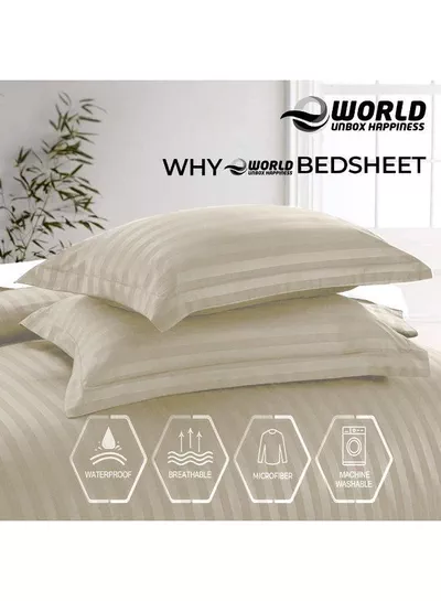 4-Piece Luxury King Size Cream Striped Bedding Set Includes 1 Duvet Cover (220x240cm), 1 Bedsheet (200x200cm), and 2 Pillow Cases (48x74+5cm) for Ultimate Hotel-Inspired Sophistication-2