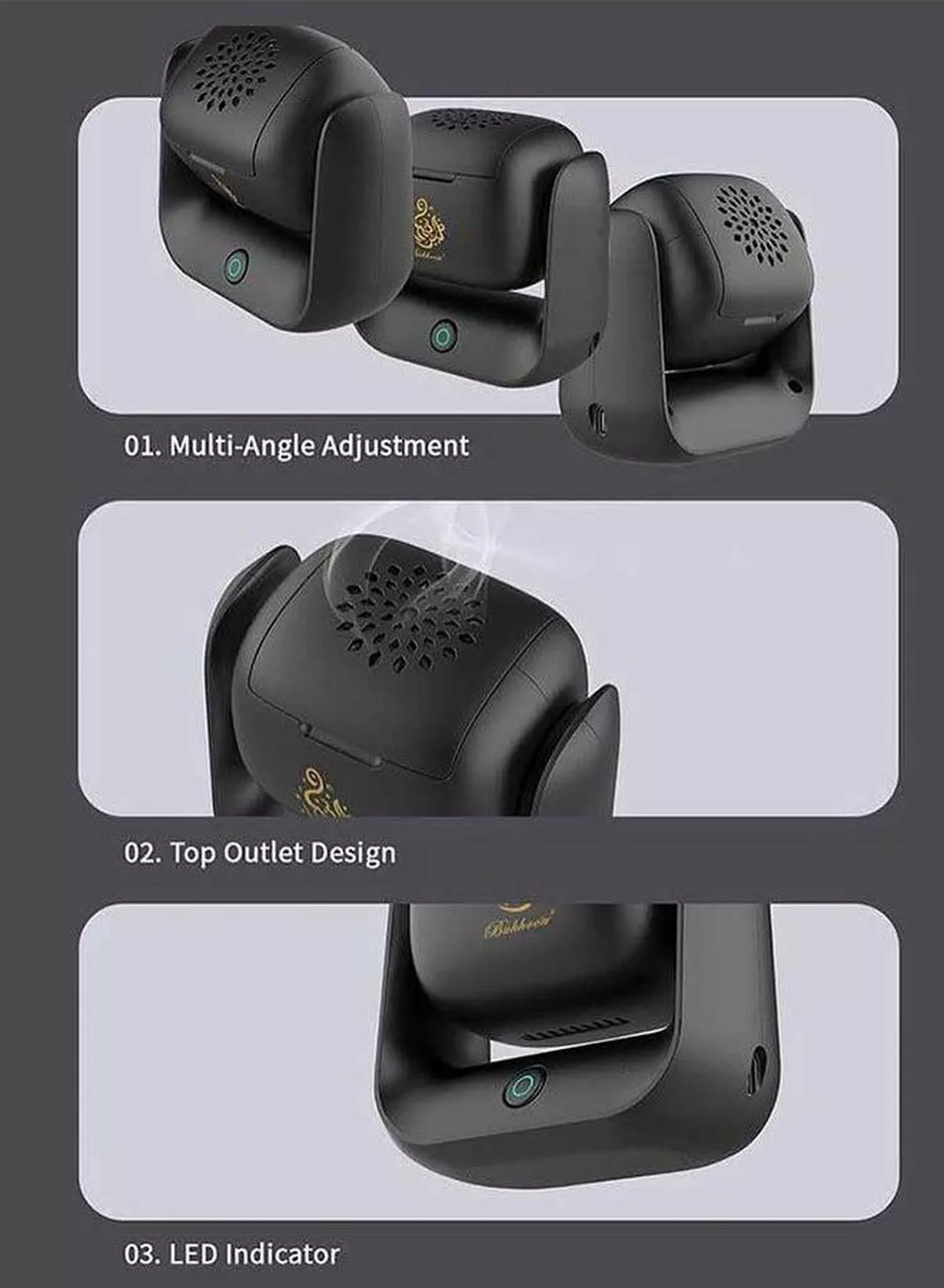 Rotating Electric Incense Burner with 90° Adjustable Angle, LED Indicator, 700°C High-Temperature Heating, 1500mAh Rechargeable Battery, and Type-C Fast Charging, Perfect for Bukhoor, Home, Office, and Car-3-3