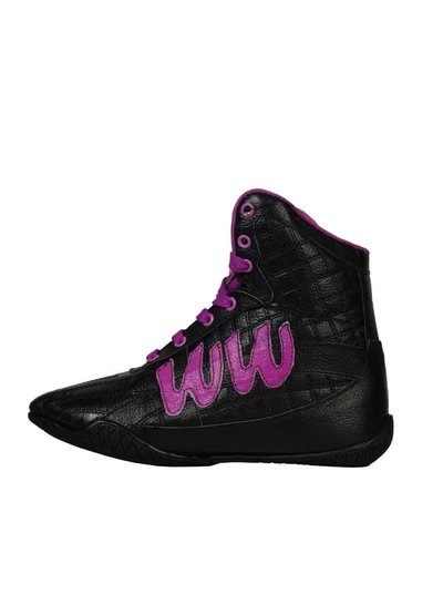 Wow Women Ultimate Athletic Shoes - Genuine Leather, Shoes for Bodybuilding and Weightlifting, Black and Purple, 38 EU-0