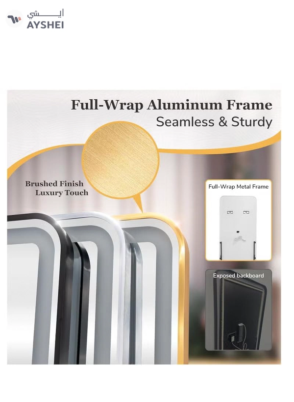 Y&D Full Length Floor Mirror LED Whole Body Mirror, Wall Mounted Hanging Mirror with Lights, Makeup Vanity Mirror, Bedroom Full Size Body Mirror with Dimming & 3 Color Modes