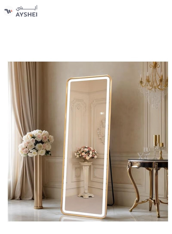 Y&D Full Length Floor Mirror LED Whole Body Mirror, Wall Mounted Hanging Mirror with Lights, Makeup Vanity Mirror, Bedroom Full Size Body Mirror with Dimming & 3 Color Modes