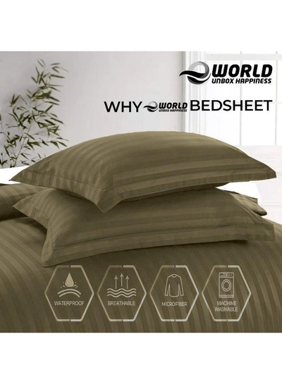 4-Piece Luxury King Size Dark Olive Green Striped Bedding Set Includes 1 Duvet Cover (220x240cm), 1 Fitted Bed Sheet (200x200+30cm), and 2 Pillow Cases (48x74+5cm) for Ultimate Hotel-Inspired Sophistication-4