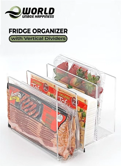 Eworld Stackable Fridge Acrylic Organizer with Vertical Dividers for Fruit Clamshells, Deli, Trays-0