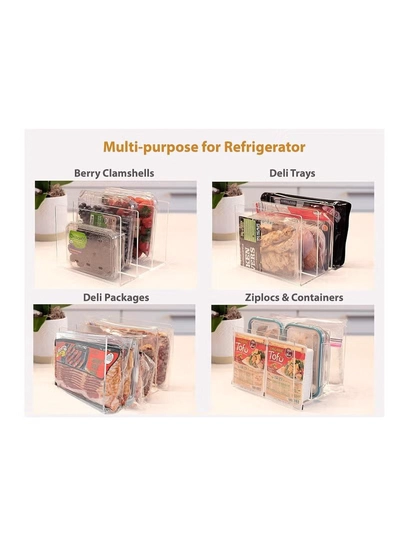 Eworld Stackable Fridge Acrylic Organizer with Vertical Dividers for Fruit Clamshells, Deli, Trays-1