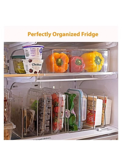 Eworld Stackable Fridge Acrylic Organizer with Vertical Dividers for Fruit Clamshells, Deli, Trays-2