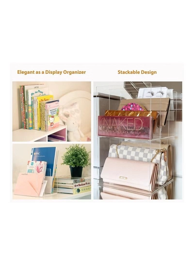 Eworld Stackable Fridge Acrylic Organizer with Vertical Dividers for Fruit Clamshells, Deli, Trays-4
