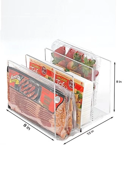Eworld Stackable Fridge Acrylic Organizer with Vertical Dividers for Fruit Clamshells, Deli, Trays-5