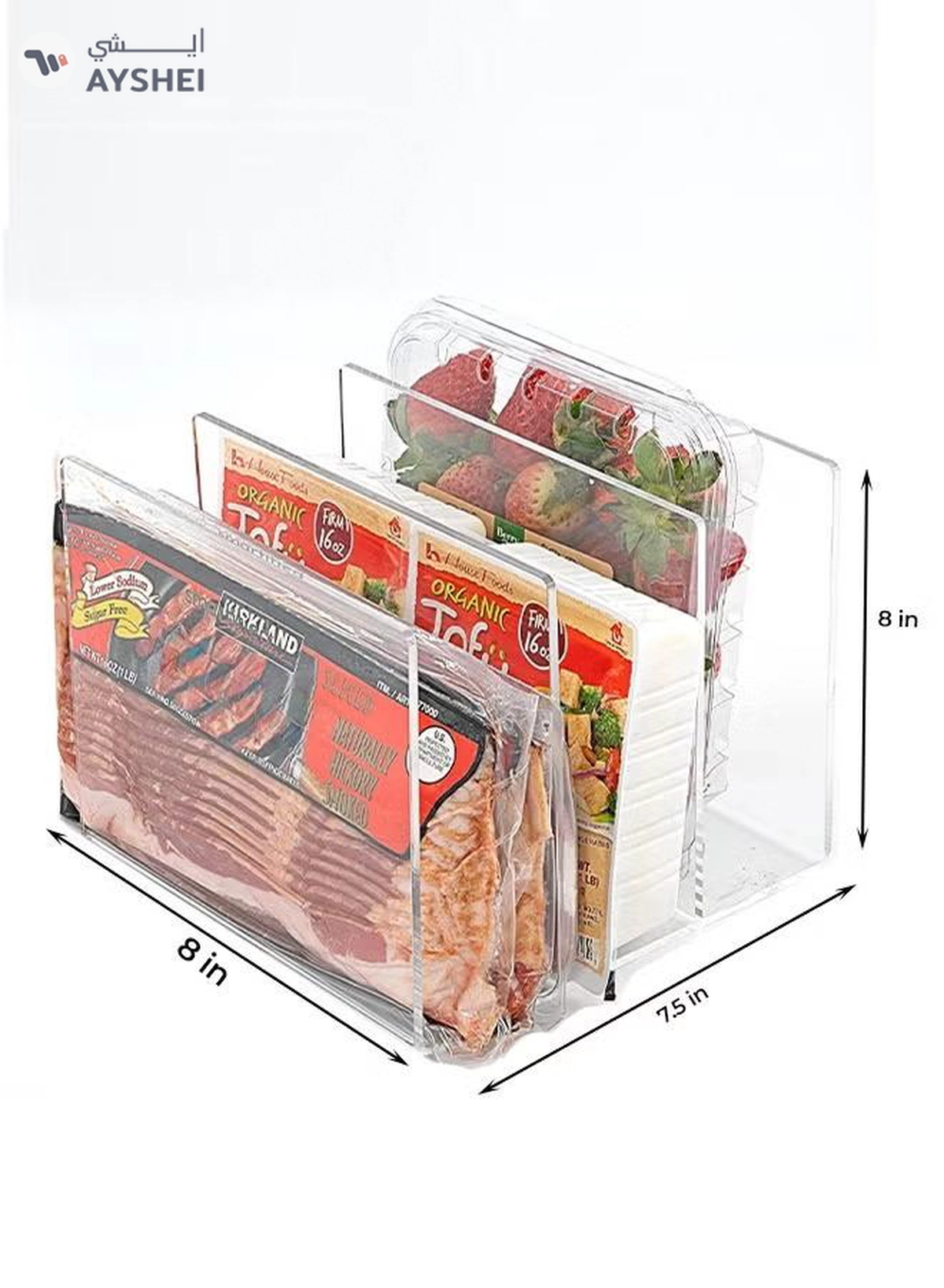 Eworld Stackable Fridge Acrylic Organizer with Vertical Dividers for Fruit Clamshells, Deli, Trays-5-5