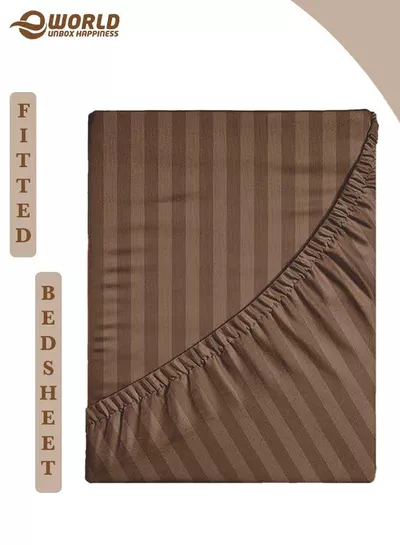 Brown Striped Microfiber Fitted Bedsheet with Deep Pocket for a Snug Fit, Breathable, Machine Washable for Optimal Protection, Available in King, Queen and Single Sizes, Without Pillow Cover-0