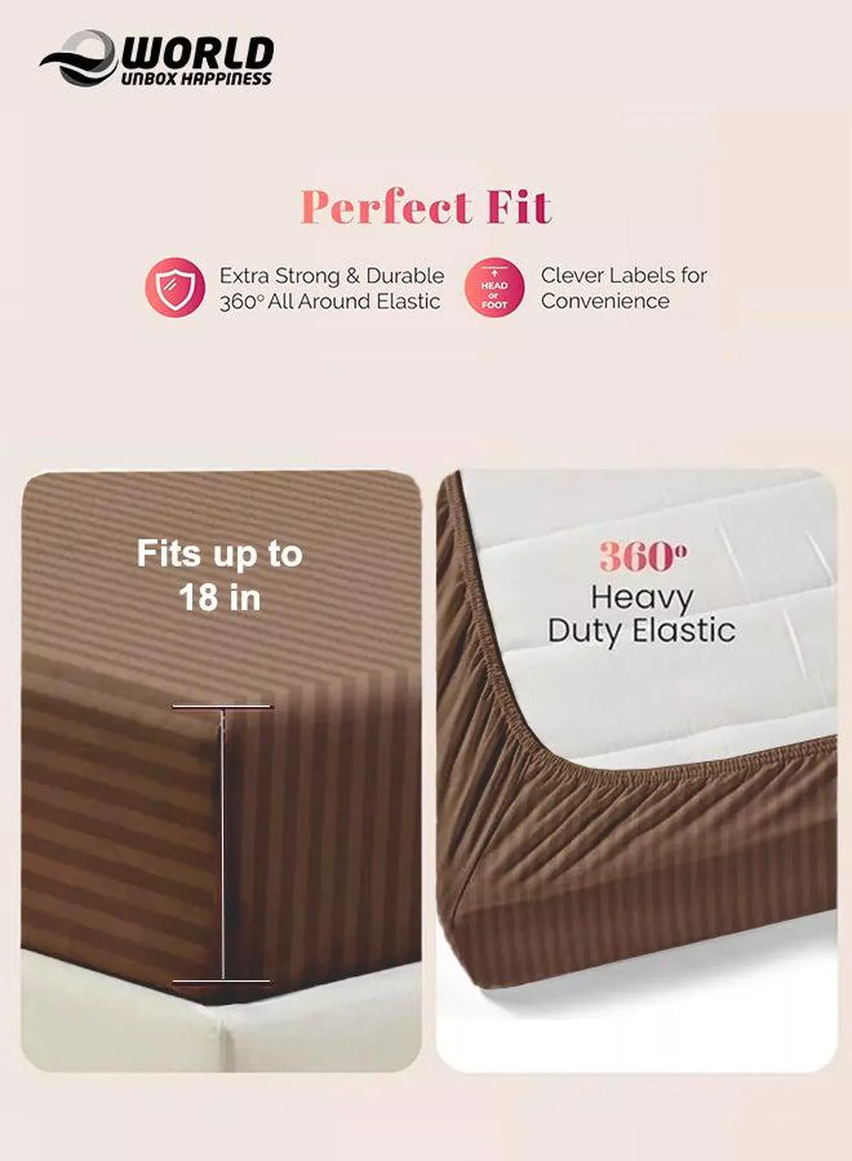 Brown Striped Microfiber Fitted Bedsheet with Deep Pocket for a Snug Fit, Breathable, Machine Washable for Optimal Protection, Available in King, Queen and Single Sizes, Without Pillow Cover-1-1