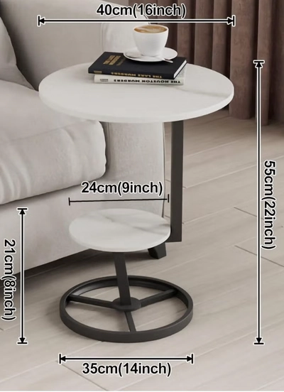 DubaiGallery Luxury Marble End Table Decor C Shaped Side Table Round Rotate Coffee Table with Storage Shelf for Home Living Room Coffee Table Outdoor Indoor Furniture Double Layer-1