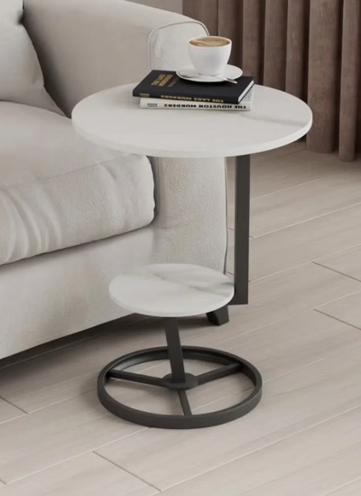 DubaiGallery Luxury Marble End Table Decor C Shaped Side Table Round Rotate Coffee Table with Storage Shelf for Home Living Room Coffee Table Outdoor Indoor Furniture Double Layer-0