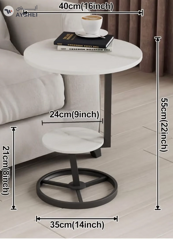 DubaiGallery Luxury Marble End Table Decor C Shaped Side Table Round Rotate Coffee Table with Storage Shelf for Home Living Room Coffee Table Outdoor Indoor Furniture Double Layer