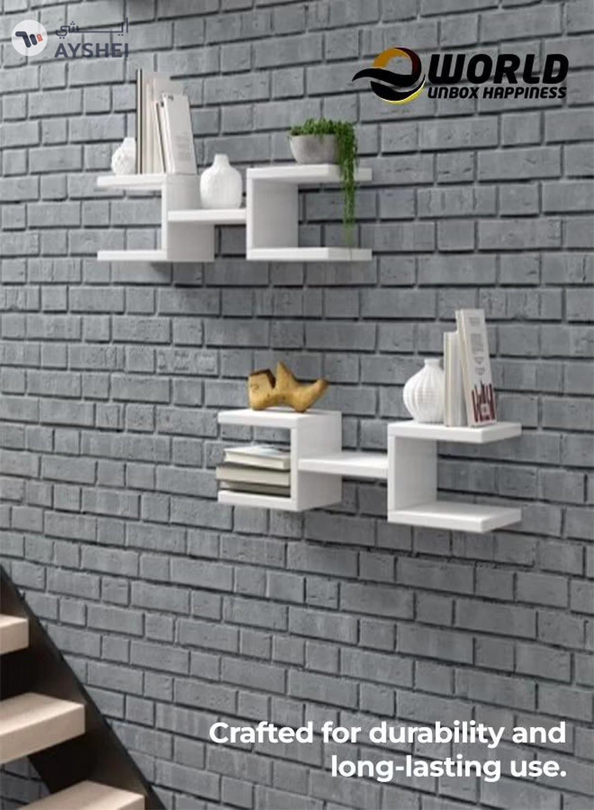 Eworld Set of 2 Modern Crab Floating Shelves-3-3