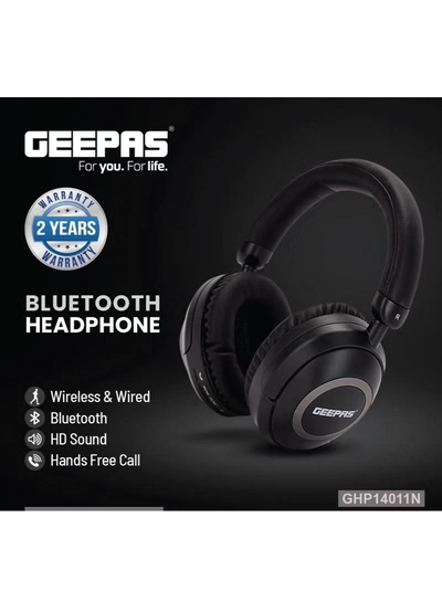 GEEPAS Bluetooth Headphone - Over Ear Headphones Wireless/Wired, Foldable Headset With Deep Bass | Bluetooth 5.0, 10 Meters Range With FM/SD/AUX | Adjustable Band | 8 Hours Working| GHP14011N Black-0