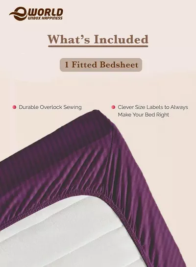 Purple Striped Microfiber Fitted Bedsheet with Deep Pocket for a Snug Fit, Breathable, Machine Washable for Optimal Protection, Available in King, Queen and Single Sizes, Without Pillow Cover-2