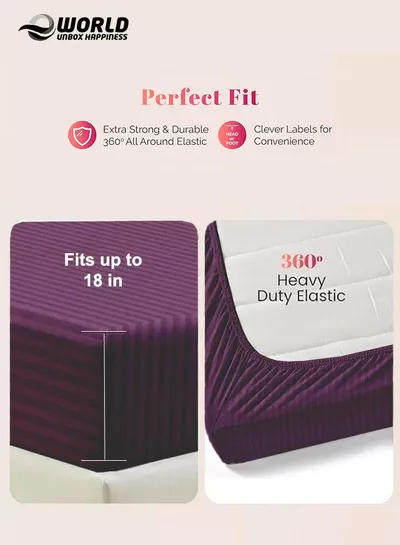 Purple Striped Microfiber Fitted Bedsheet with Deep Pocket for a Snug Fit, Breathable, Machine Washable for Optimal Protection, Available in King, Queen and Single Sizes, Without Pillow Cover-3