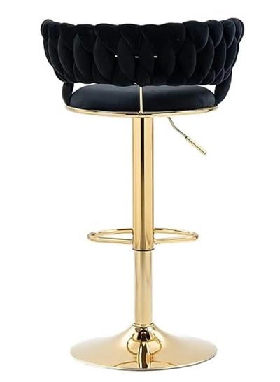 DubaiGallery Velvet Swivel Golden Bar Chair Adjustable 360" Rotating Gold Metal High Stool With Backrest For Cafes And Bars-1