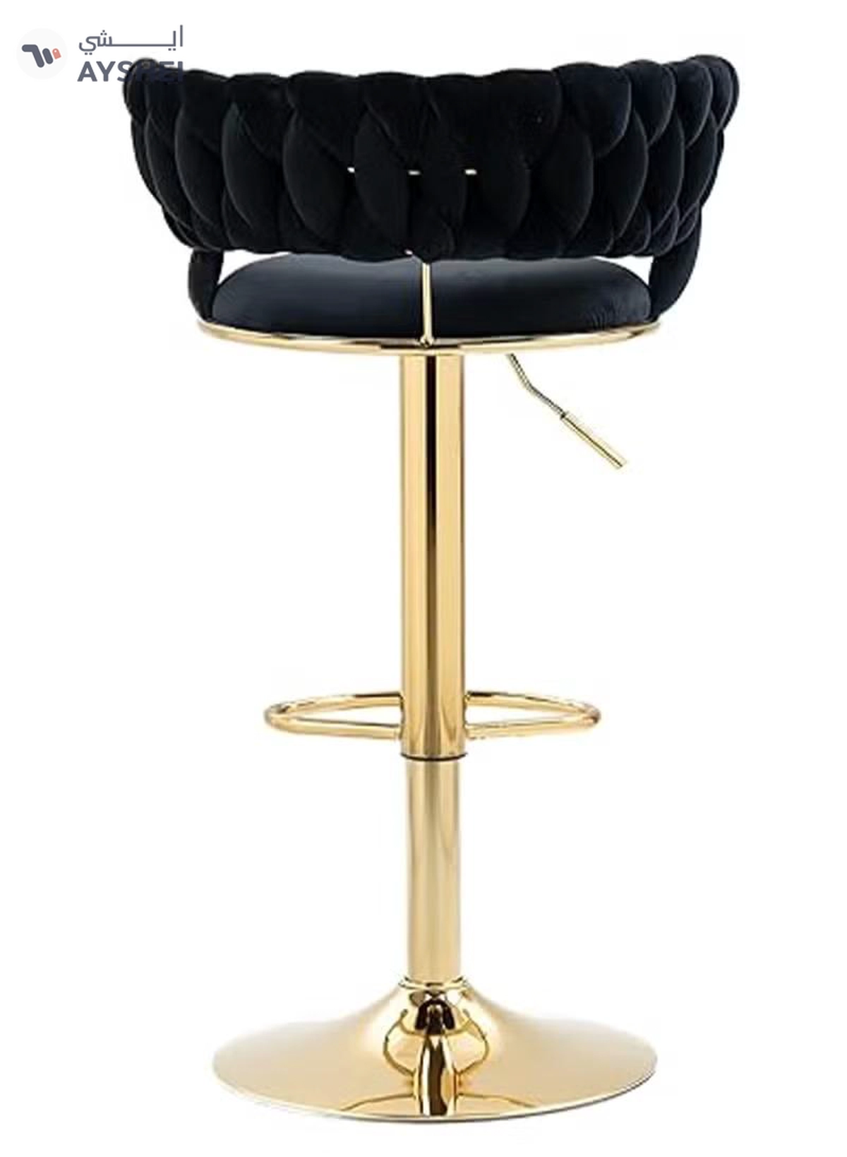 DubaiGallery Velvet Swivel Golden Bar Chair Adjustable 360" Rotating Gold Metal High Stool With Backrest For Cafes And Bars-1-1
