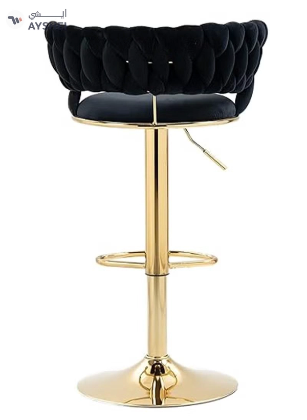 DubaiGallery Velvet Swivel Golden Bar Chair Adjustable 360" Rotating Gold Metal High Stool With Backrest For Cafes And Bars