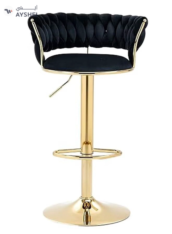 DubaiGallery Velvet Swivel Golden Bar Chair Adjustable 360" Rotating Gold Metal High Stool With Backrest For Cafes And Bars
