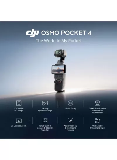 dji Osmo Pocket 4 Standard Combo, Pocket Gimbal Vlog Camera, 1″ CMOS & 4K/240fps, 3-Axis Stabilization, 2× Lossless Zoom, 107GB Built-in Storage, 2" Rotatable Screen Official Warranty-2