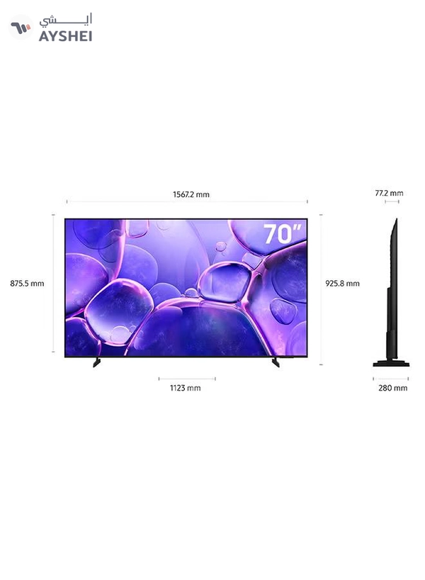 Samsung 70 Inch Crystal UHD TV, U8000F, 4K, Crystal Processor 4K, MetalStream Design, Knox Security, Endless Free Content, Smart TV, UA70U8000FUXZN (2025 - UAE Version) U8000F BLACK