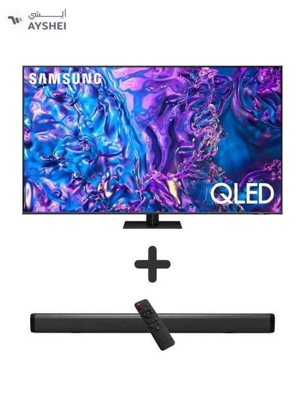 Samsung 75-Inch QLED 4K Q70D Tizen OS Smart TV with 4K AI Upscaling, Quantum Dot, AirSlim Design With 2.0 Channel Soundbar 30W, HDMI ARC, Bluetooth, USB, MP3, FM Station 75Q70D+SOUNDBAR Grey