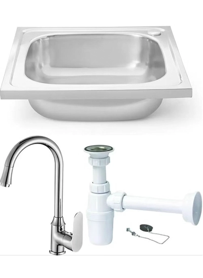 ABBASALI Double Bowl Sink Normal Type, Stainless Steel Kitchen Sink-Chrome Finish With Sink Mixer-0