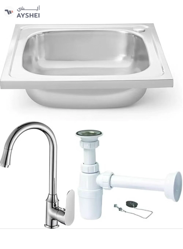 ABBASALI Double Bowl Sink Normal Type, Stainless Steel Kitchen Sink-Chrome Finish With Sink Mixer