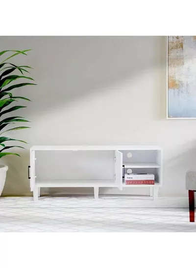 TV Cabinet For Up To 32 Inches TV I Entertainment Modern Design Wall Unit Furniture I Wooden TV Stand For Living Room, Bedroom I TV Rack L120xW40xH49 cm - White-2
