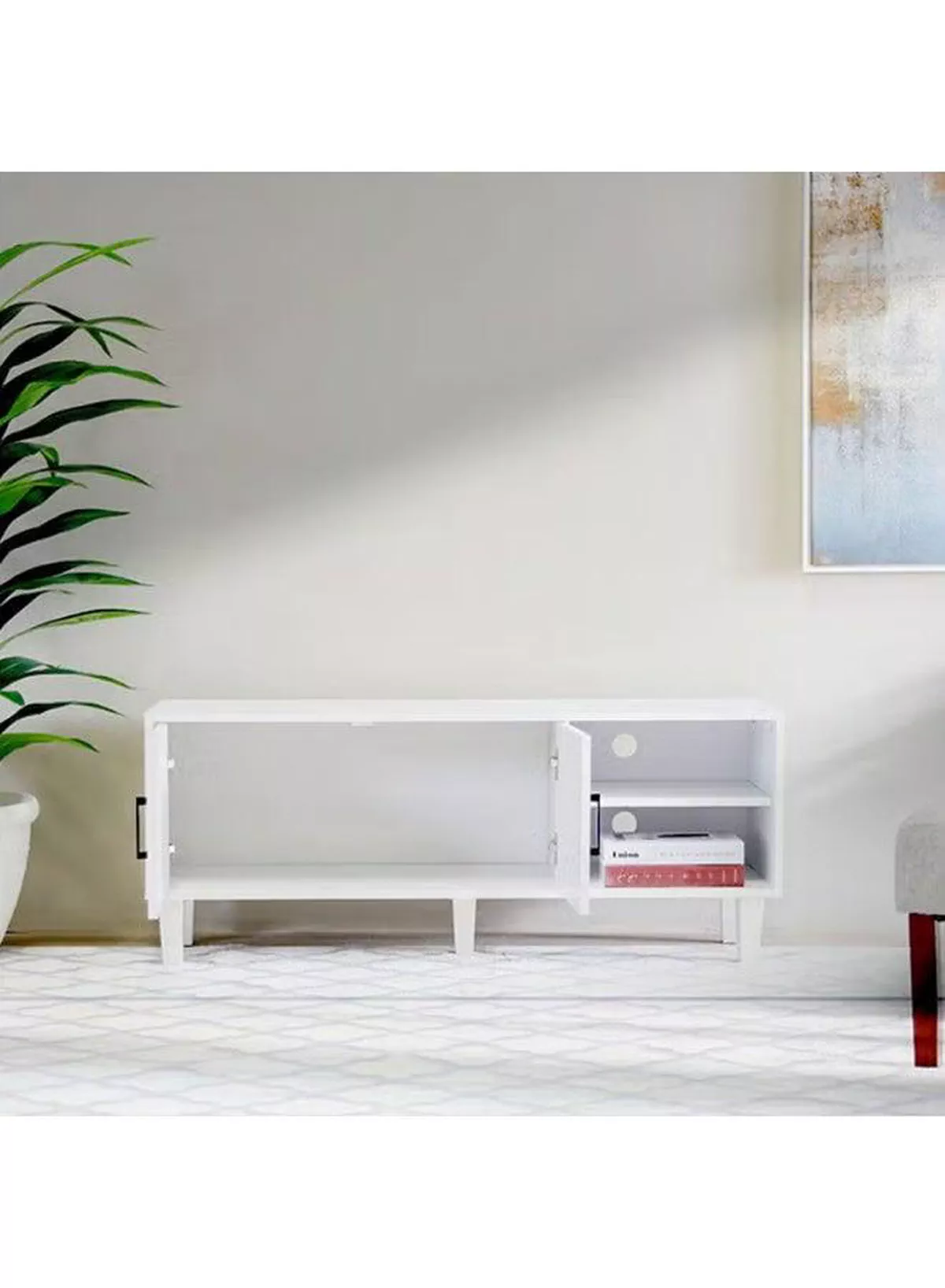 TV Cabinet For Up To 32 Inches TV I Entertainment Modern Design Wall Unit Furniture I Wooden TV Stand For Living Room, Bedroom I TV Rack L120xW40xH49 cm - White-2-2