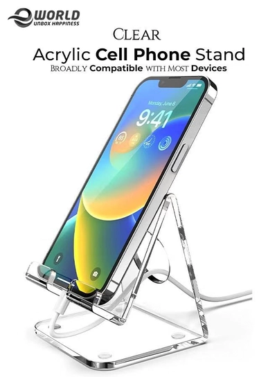 Eworld Clear Acrylic Cell Phone Stand Portable Mobile Holder for Desk Compatible with many Devices-0