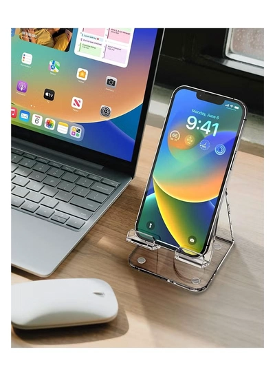 Eworld Clear Acrylic Cell Phone Stand Portable Mobile Holder for Desk Compatible with many Devices-2