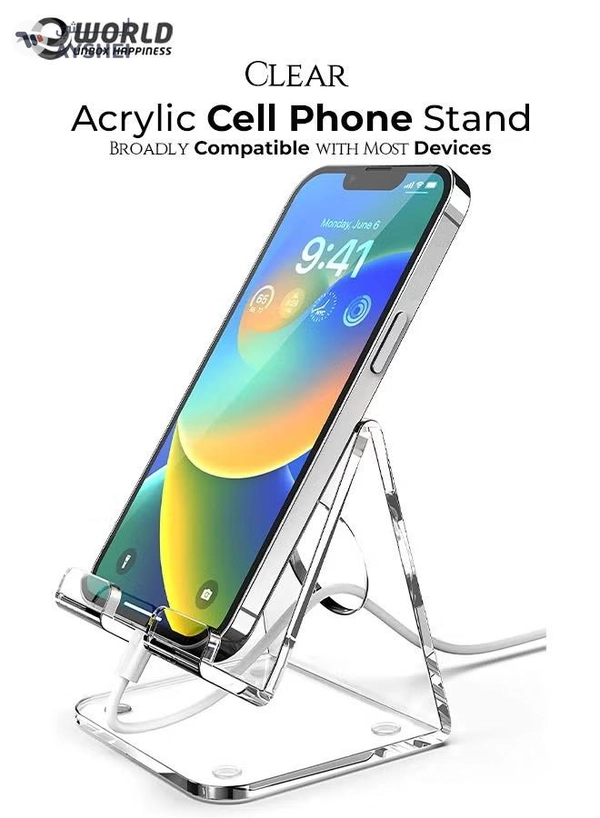 Eworld Clear Acrylic Cell Phone Stand Portable Mobile Holder for Desk Compatible with many Devices