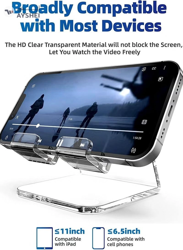 Eworld Clear Acrylic Cell Phone Stand Portable Mobile Holder for Desk Compatible with many Devices